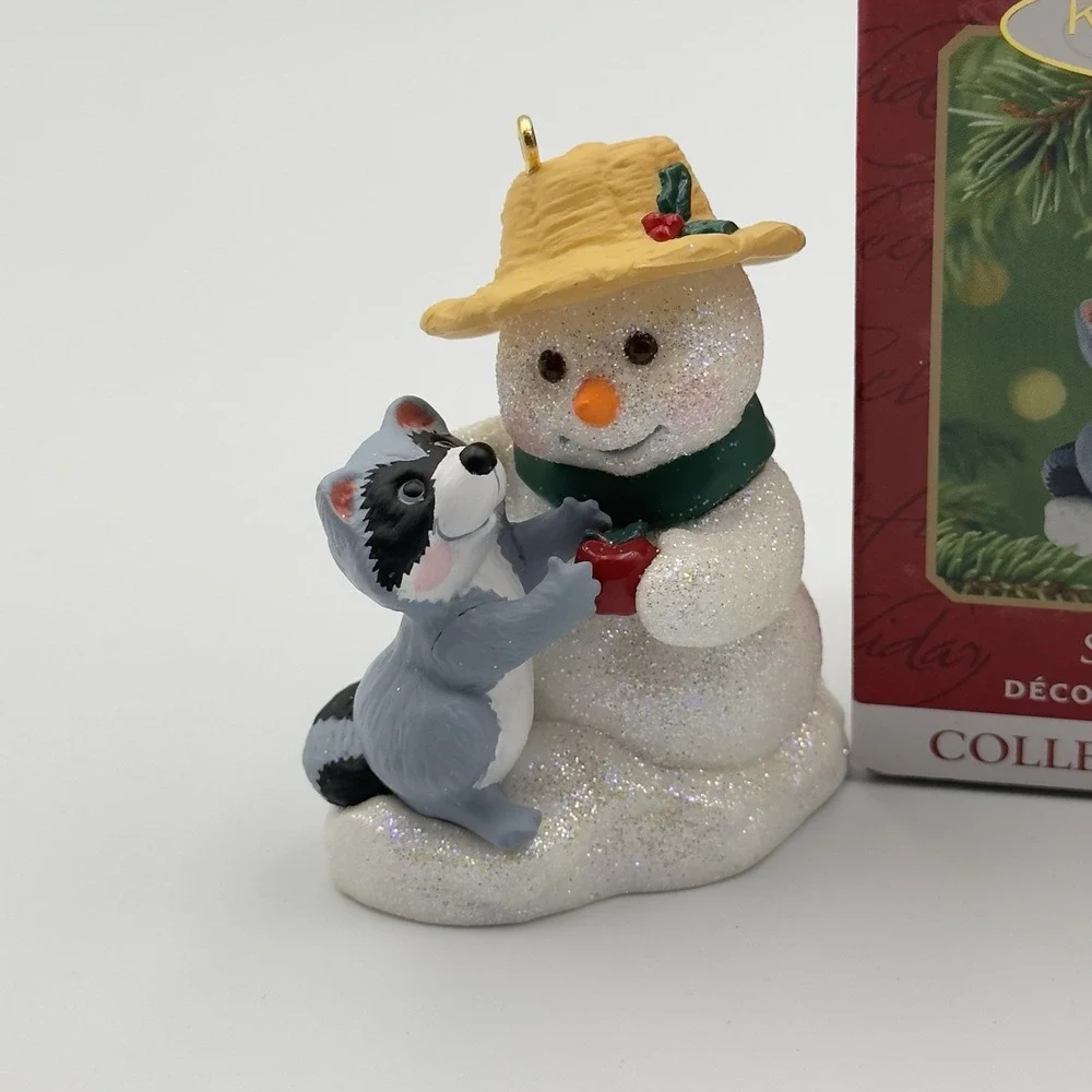 Hallmark Keepsake Snow Buddies Ornament 2001 Snowman & Raccoon Vintage Christmas